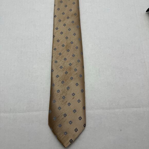Neck Tie Vintage Sears Light Brown Small Square Blue Diamonds Geometric - Picture 4 of 4